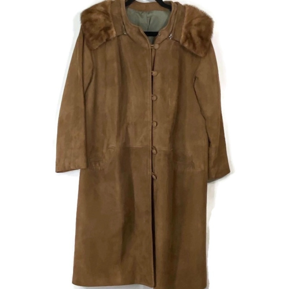 Highlander Brown Faux Fur Collar Sued Knee Length Coat
